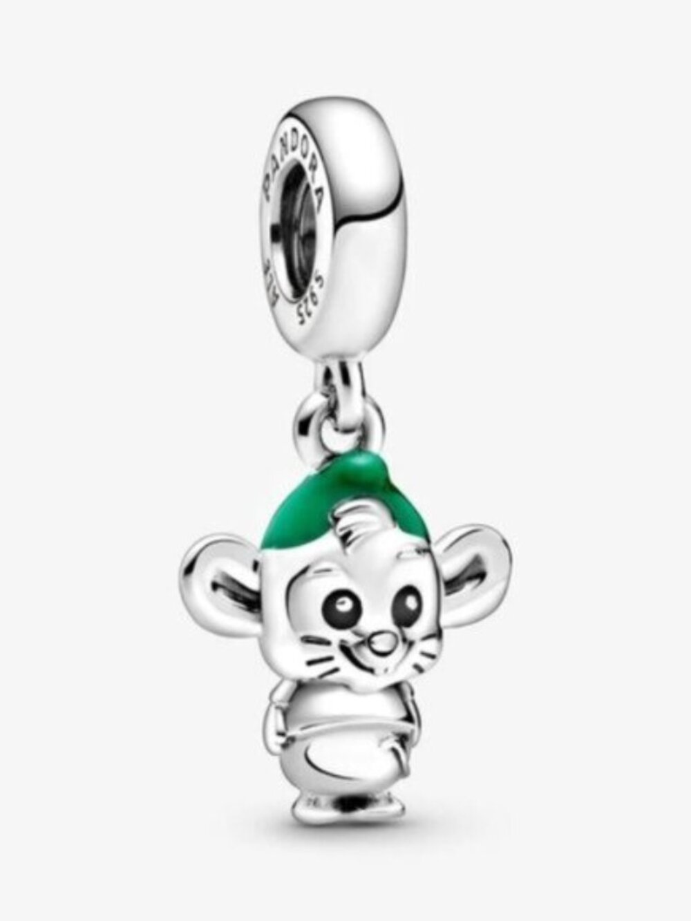 Pandora Silver Mouse Dangle Charm with Green Hat